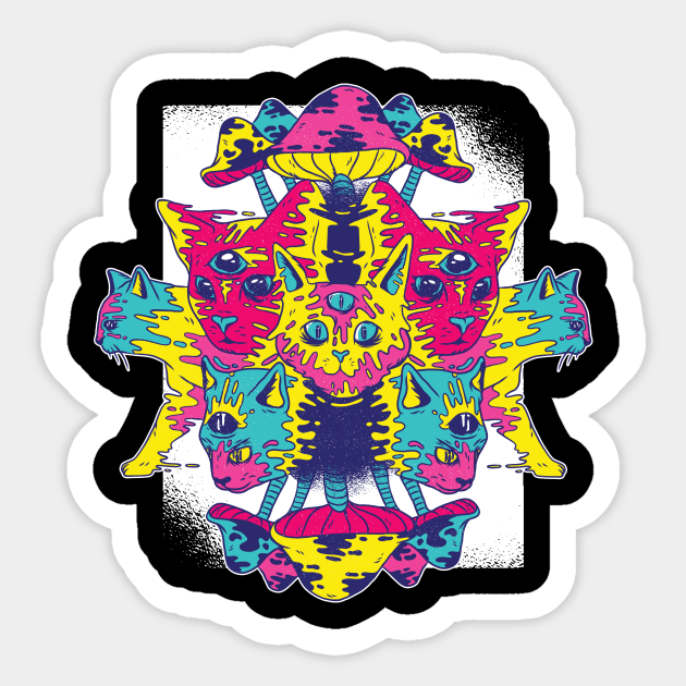 Psychedelic Cat Mushrooms Trippy Shrooming Shrooms design Sticker by Bluebird Moon